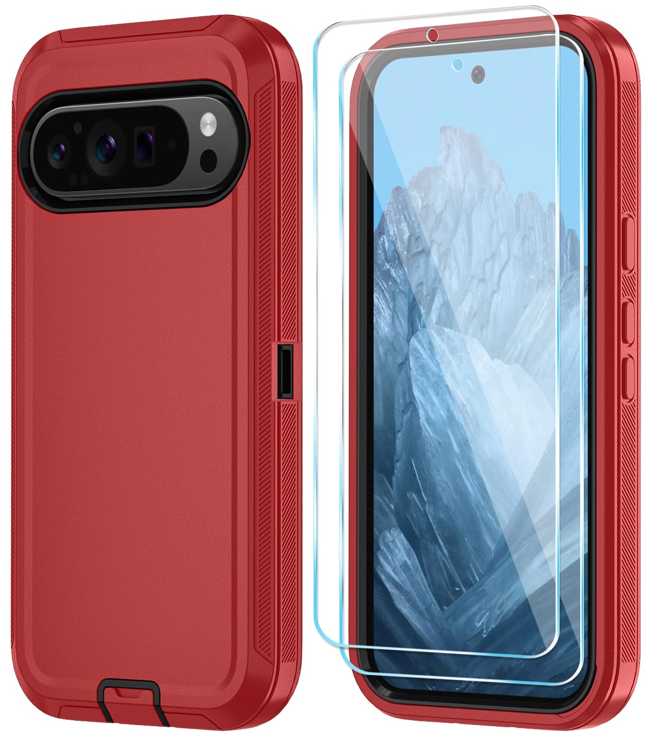 Photo 1 of Qinmay Phone Case for Google Pixel 9/9 Pro Case with HD Screen Protector, Heavy Duty Shockproof & Dropproof 3-Layer Cover Phone Case for Pixel 9/9 Pro,RedBlack