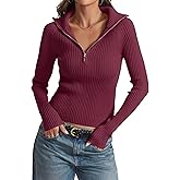 Prettywear 2025 Women's Half Zip Pullover Sweaters V Neck Collared Long Sleeve Ribbed Knit Fall Tops Dressy Casual