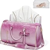 STHMEOOHT Garment Bags for Travel, 2-in-1 Convertible Travel Garment Duffle Bag for Women, Foldable Carry On Garment Bag with Shoe Compartment & Toiletry Pocket, PU Leather Weekender Bag, Pink-White