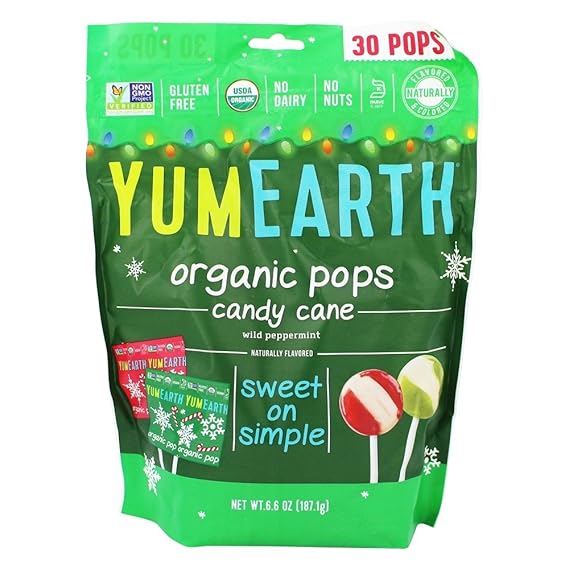 YumEarth Holiday Candy Cane Lollipops, 5 Ounce Grocery & Gourmet Food