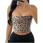 SOLY HUX Women's Sequin Cheetah Print Cami Tops Y2k Leopard Spaghetti Strap Going Out Crop Tops