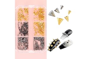 QIANSAIL 3D Mini Metal Punk Nail Art Studs Charm Gold Black Cone Spikes Alloy Nail Rivets Jewelry for Women Goth Nails Accessories DIY Crafts Decorations (Black Gold)