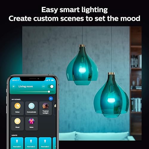 thumbnail image 2 of Philips Hue Smart Light Starter Kit - Bridge, Smart Button & 3 Color Bulbs White & Color Ambiance 2 of 13