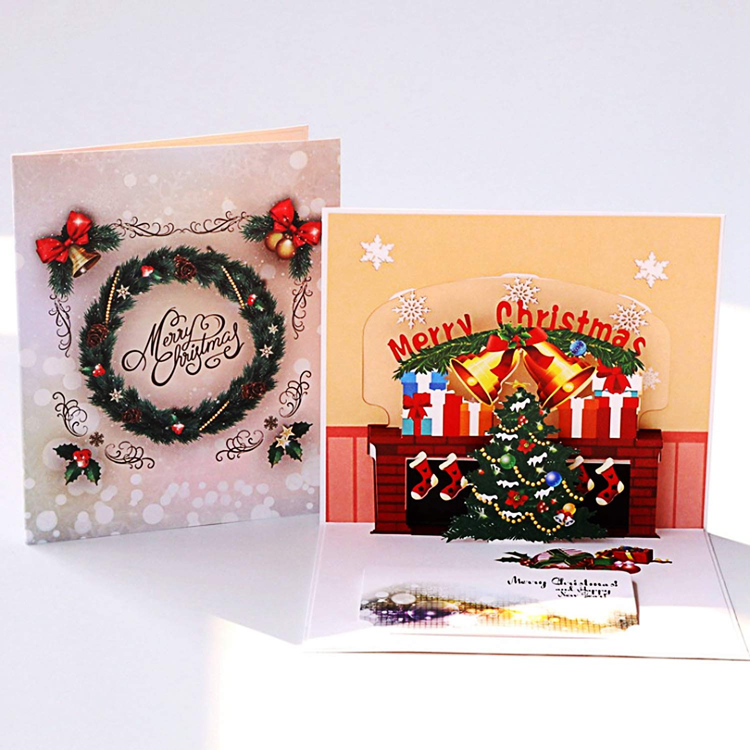 ANEWISH 3D Pop Up Card Christmas Wreath Gift Card Folded Cards with Envelope