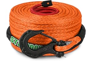STEGODON 3/8" x 60ft Synthetic Winch Rope 19,854lbs Dyneema Winch Cable Line with Hook and Sleeve Protection Car Tow Recovery Cable for 4WD Off Road Vehicle SUV Truck(Orange-Slim)