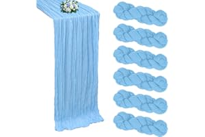 RestfulGlow 6 Pack Baby Blue Cheesecloth Table Runner 10FT Boho Cheese Cloths Gauze Fabric Table Runners 120 Inch Rustic Sheer for Wedding Birthday Party Baby Shower Centerpiece Home Decorations