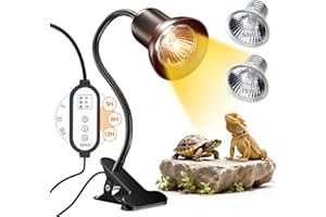 TFNN Reptile Heat Lamp, Heat Lamp with Clamp, UVA UVB Reptile Light with Intelligent Cycle Timer for Turtle, Bearded Dragon, Lizard and More, 2 Bulbs 50W+75W