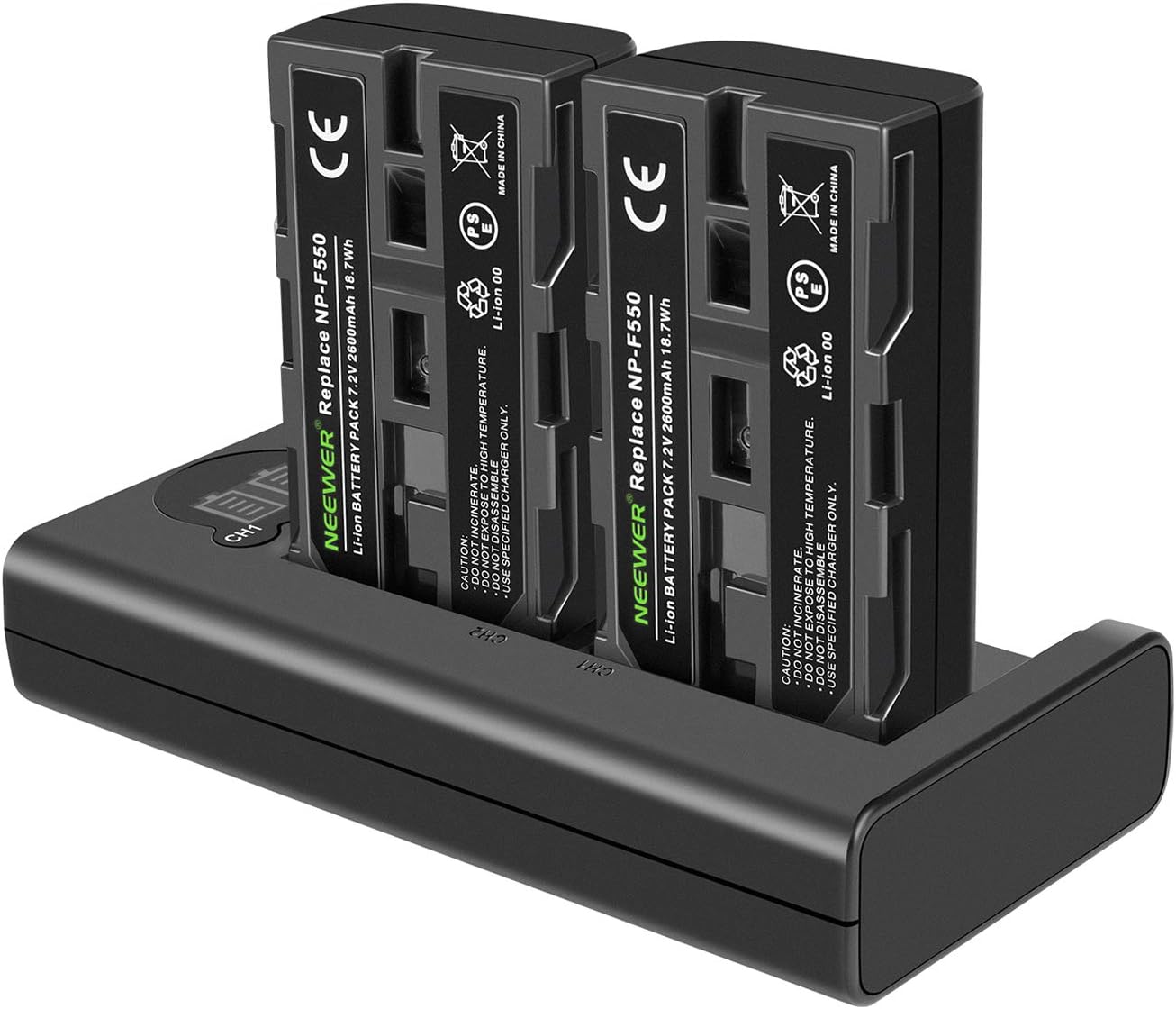 Neewer NP-F550 Battery Charger Set for Sony NP-F970 F750 F960 F530 F570 CCD-SC55 TR516 TR716 and More (2-Pack 2600 mAh Replacement Camera Batteries, Micro USB and Type-C Input Dual Charger): Home Audio & Theater