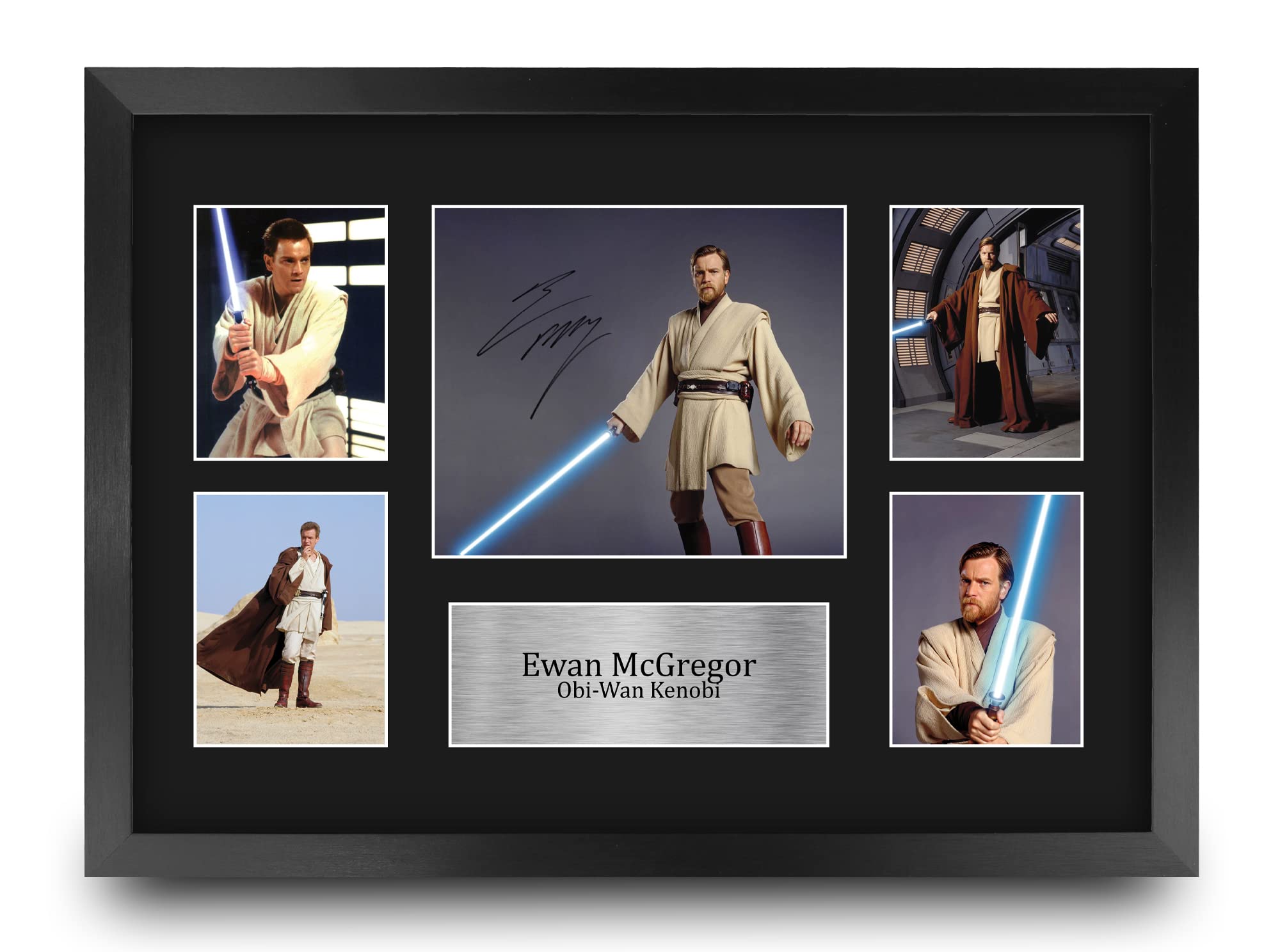 HWC Trading FR A3 Ewan McGregor Obi-Wan Kenobi Star Wars Gifts Printed Signed Autograph Presentation Photo Montage Display for TV Show Fans - A3 Framed