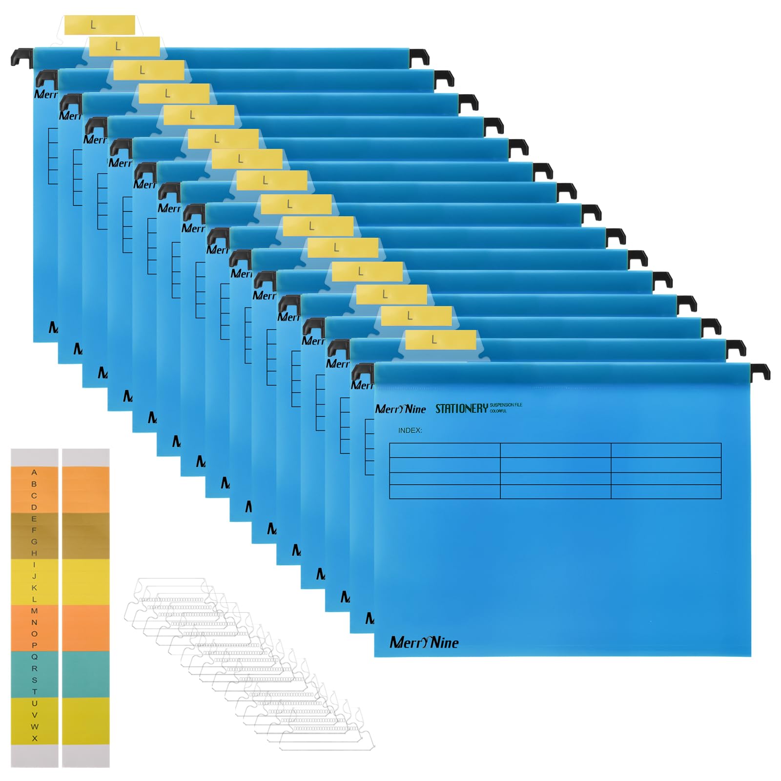 Suspension Files, MerryNine 15PCS Polypropylene Filing Cabinet Suspension Files with Tabs and Card Inserts for School Home Work Office Organization **Check Size Before Ordering ** (Bule, Foolscap) — image 1