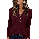DouBCQ Women's Tops Long Sleeve V Neck Shirts Dressy Casual Blouses Trendy Basic Tunic Tees