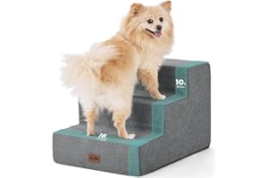 MADE 4 PETS Made4Pets Dog Stairs for Small Dogs, Extra Wide Dog Steps for Bed Couch Sofa and Chair, 35D Foam Pet Steps for Small Dogs and Cats(Up to 40lbs), Non-Slip Bottom Pet Stairs, Grey, 3 Steps