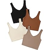 Milumia Women's 4 Pack Ribbed Knit V Neck Sleeveless Plain Fitted Crop Tank Top Set