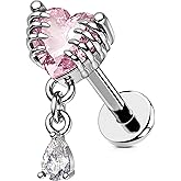 OUFER 16G 6mm Skeleton Hand Heart CZ Dangle Cartilage Earring – Internally Threaded Flat Back Helix Piercing Jewelry for Men & Women