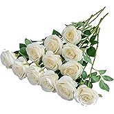 Helera 12pcs Ivory Roses Artificial Flowers Silk Flowers Fake Roses with Long Stems for Wedding Decor Home Decor Baby Shower Party Centerpieces Decorations