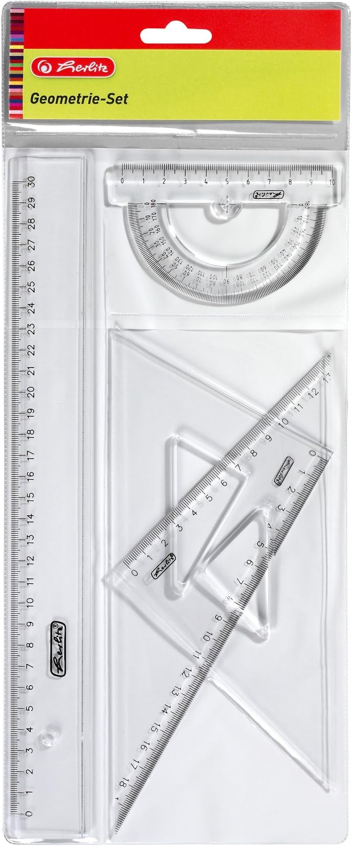 Herlitz Large Geometry Triangle with Handle, Transparent Pack of 1. 4 -Part Set