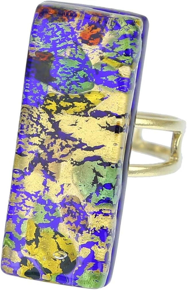 Glass Of Venice Murano Glass Venetian Reflections Rectangular Adjustable Ring - Golden Meadow, Gold,Golden - Image 3