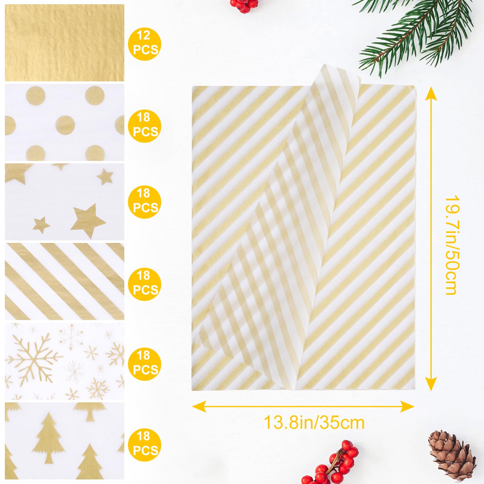 Blisstime 102 Sheets Gold Tissue Paper Gift Wrap Bulk, 19.5