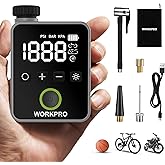 WORKPRO Mini Electric Bike Pump, 140 PSI Portable Bicycle Tire Pump with Gauge, Digital Display, Auto Shut-Off, 3 Modes, LED Light, Fast Inflate Bike Tire Pump for Motorcycle, Bicycle, Balls
