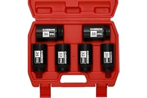 CASOMAN 1/2- Inch Drive Deep Spindle Axle Nut Impact Socket Set, 6-Piece 1/2" Dr. Deep Impact Socket Set,6 Point, CR-MO, Metr