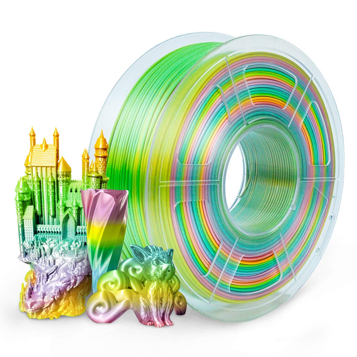 SUNLU PLA+ Filament 1.75mm Silk Rainbow Multicolor for FDM 3D Printer