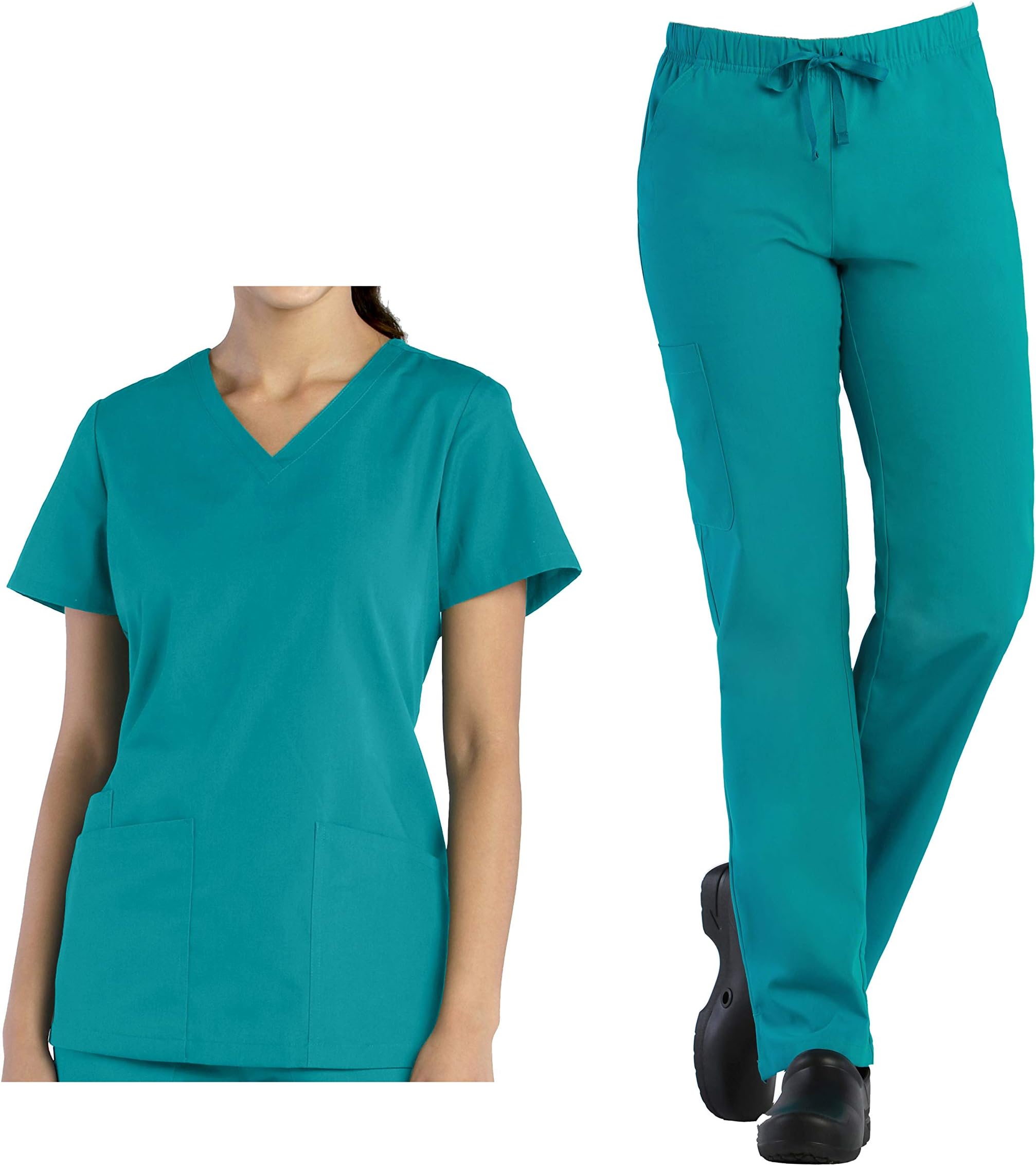Medical Scrubs TRU Basic Womens V-Neck Top & Cargo Full Elastic Pant Scrub Set