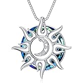 TOUPOP 925 Sterling Silver Sun and Moon Star Pendant Necklace for Women Girls Couple Necklace Crescent Moon Sun Star Crystal Jewelry for Sister Mom Wife Birthday Christmas Gifts