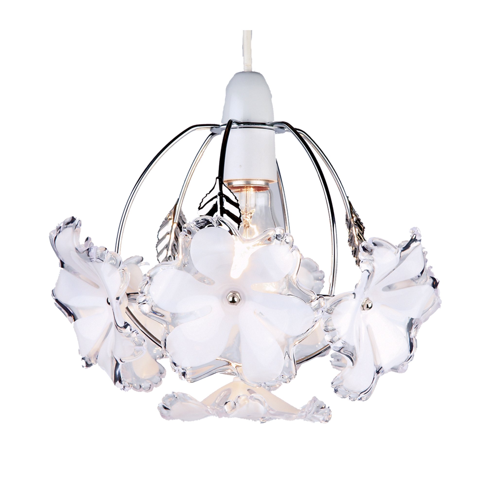 Easy Fit Loxton 20cm White Pearl Flower Ceiling Pendant Shade Chrome Frame