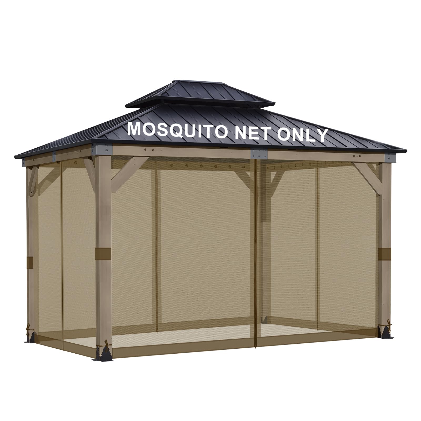 Photo 1 of BPS 10' x 12' Gazebo Universal Mosquito Netting Screen Replacement, 4-Panel Screen Walls with Double Zippers for Outdoor Patio, Brown (Mosquito Net Only)