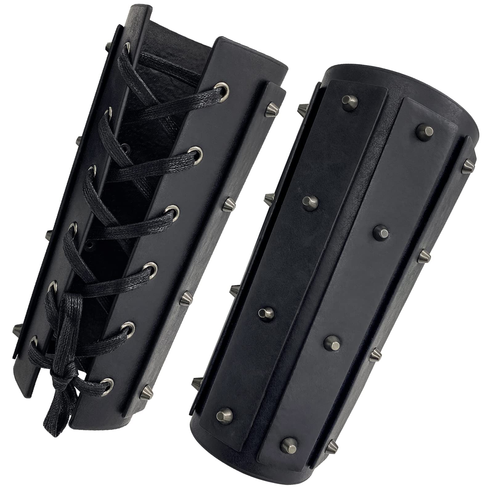 HiiFeuer Medieval Brigandine Arm Guards, Mercenary Faux Leather Gauntlet, Vintage Renaissance Knight Arm Bracers (Black A)