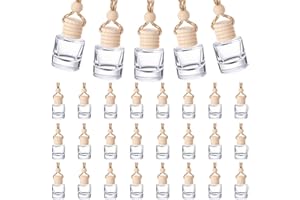 Domensi 600 Pieces Hanging Car Diffuser Air Freshener Bottle Bulk Empty Glass Refillable Perfume Bottles Oil Diffuser Aromatherapy Pendant for Auto Interior Ornaments Decor (Clear)