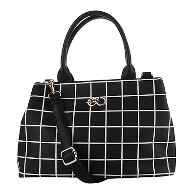 E2O Fashion Black Checker Print Satchel Handbag