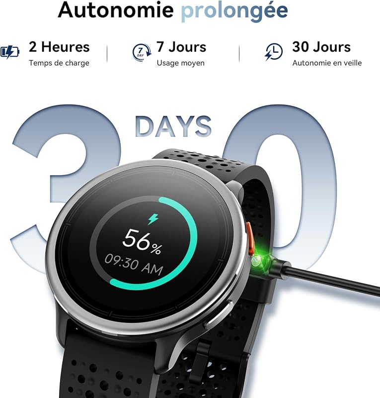 Montre Connectée Femme Homme Ronde 1,27'' HD Smartwatch 2 Bracelets, Appels Bluetooth, 120+ Modes Sportifs, Étanche, Suivi Santé et Activité Compatible pour Samsung iPhone Android iOS Noir — photo 7 sur 8