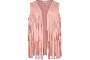 Noomelfish Girls Suede Fringe Vest Sleeveless Boho Tassels Jacket Cardigan (4-14 Years)