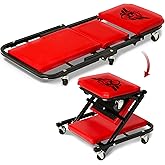 BullsArmor Foldable Z Creeper & Stool - 2 in 1 Mechanic Bench - Folding Adjustable Chair Design 300 Lbs Capacity - Heavy Duty