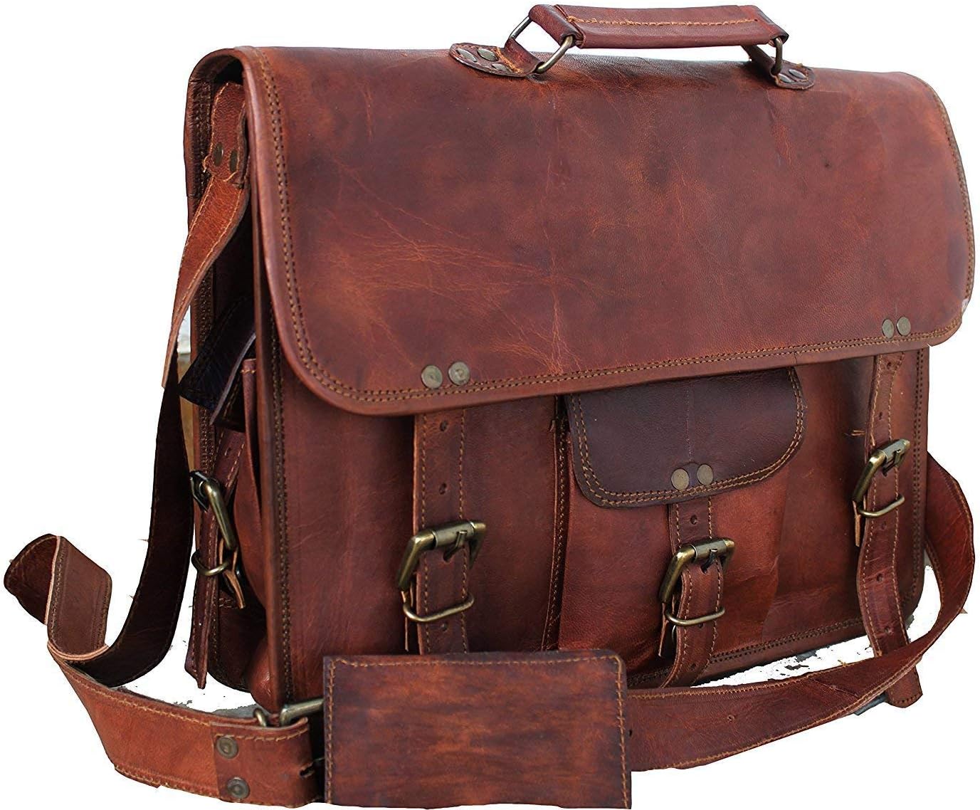 VINTAGE COUTURE Vc 18 Inch Vintage Handmade Leather Messenger Bag For Laptop Briefcase Best Computer Satchel School Distressed Bag
