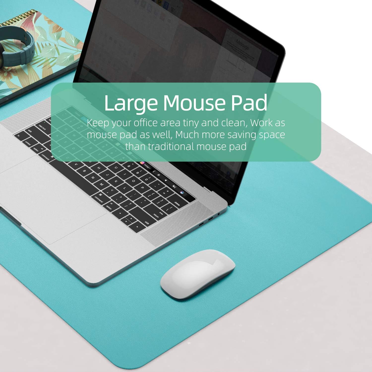 YSAGi Multifunctional Office Desk Pad, Ultra Thin Waterproof PU Leather Mouse Pad, Dual Use Desk Writing Mat for Office/Home (31.5" x 15.7", Calamine Blue+Cobalt Green) : Office Products