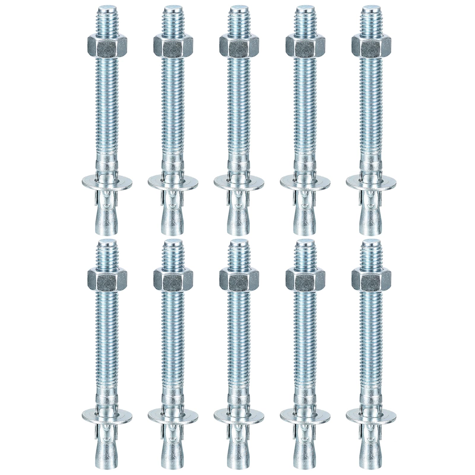 DTGN 1/2" x 5" Wedge Anchors - 10Pack - Good for Cement and Concrete Wall - Carbon Steel Zinc Plated Screw Bolt Nut Expansion Tube Fasteners