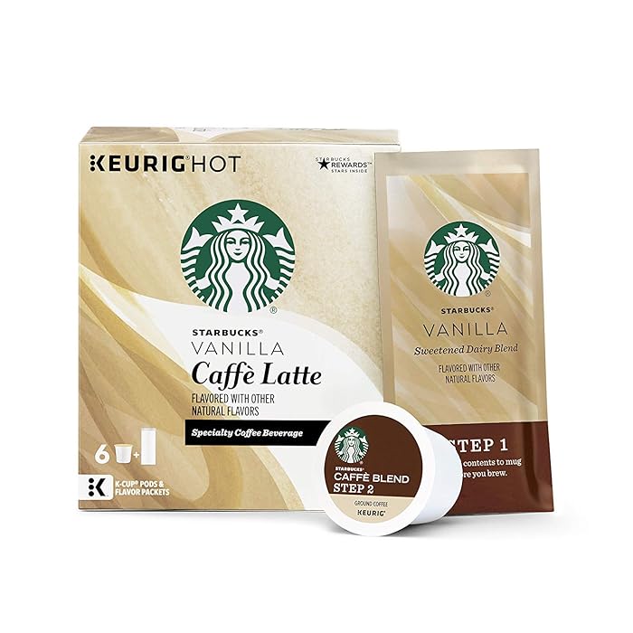 Starbucks Vanilla Caff&egrave; Latte Medium Roast Single Cup Coffee for Keurig Brewers, 4 Boxes of 6 (24 Total K-Cup pods)