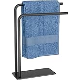 Kawaiita Hand Towel Holder Stand for Bathroom Kitchen Countertop, Matte Black Modern Free Standing Towel Racks with Heavy Base, Holds 2 Towels
