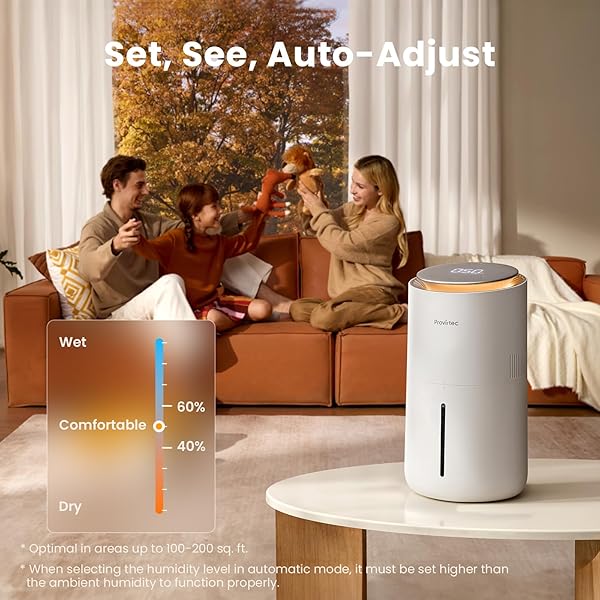 PROVIRTEC MISTFREE EVAPORATIVE HUMIDIFIER FOR BEDROOM, 3L NO WHITE DUST FOR SENSITIVE INDIVIDUALS, AUTO HUMIDITY CONTROL, WORKS WITH TAP WATER, NIGHT LIGHT, EASY CLEAN TANK FOR HOME & SMALL ROOM