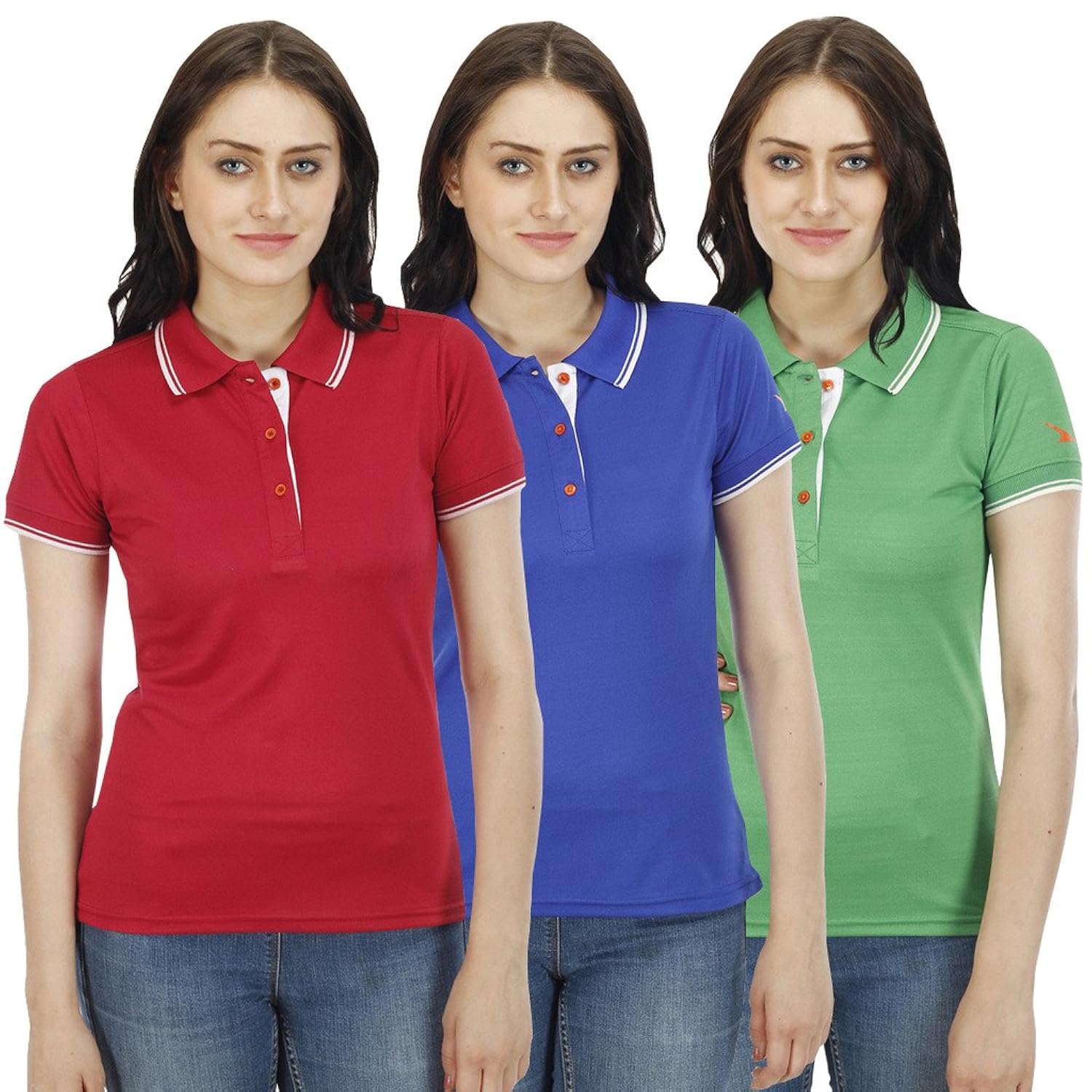 pro lapes solid polo neck collar t-shirts with tipping set of 3 for women