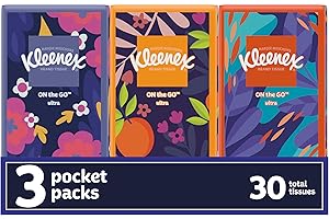 Kleenex On-The-Go Packs Facial Tissues, Travel Size, 3 Pack, 10 Tissues per Pack (30 Total Tissues)