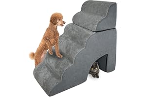 QONIMM Dog Stairs for High Bed, 31.5 in Height 6-Step Curved Large Pet Steps, 19.7 in Extra Wide Pet Stairs for Couch, Non-Slip Balanced Portable Pet Ramp Indoor for Small Dogs and Older Pets