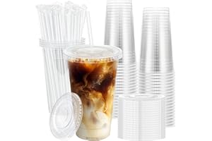 Lamosi 100 Pack 20 oz Clear Plastic Cups with Lids and Straws, Disposable Iced Coffee Cups with Lids for To-Go Cold Drinks, Smoothies and Slushie