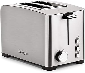 Toaster 2 Slice Long Slot, LauKingdom Auto Pop-Up Stainless Steel 1.57
