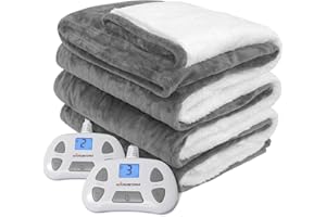 Warm Storm Electric Blanket Queen Size Heated Blanket Anti-Static Flannel & Sherpa 10 Heating Levels 12 Hours Auto Off Machine Washable Dark Gray 84"x 90"