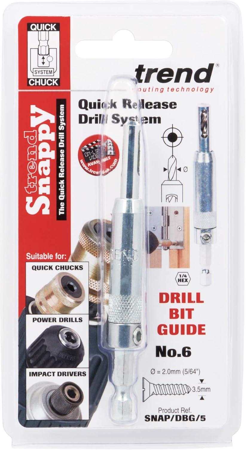 Trend Snappy HSS 2mm Self-Centring Drill Bit & Guide for Precision Pilot Hole Drilling Quick Release, SNAP/DBG/5 - Image 4