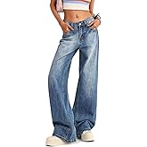Zeavitt Low Rise Baggy Jeans for Women Y2K Straight Wide Leg Denim Pants Casual Loose Boyfriend Jean Trouser