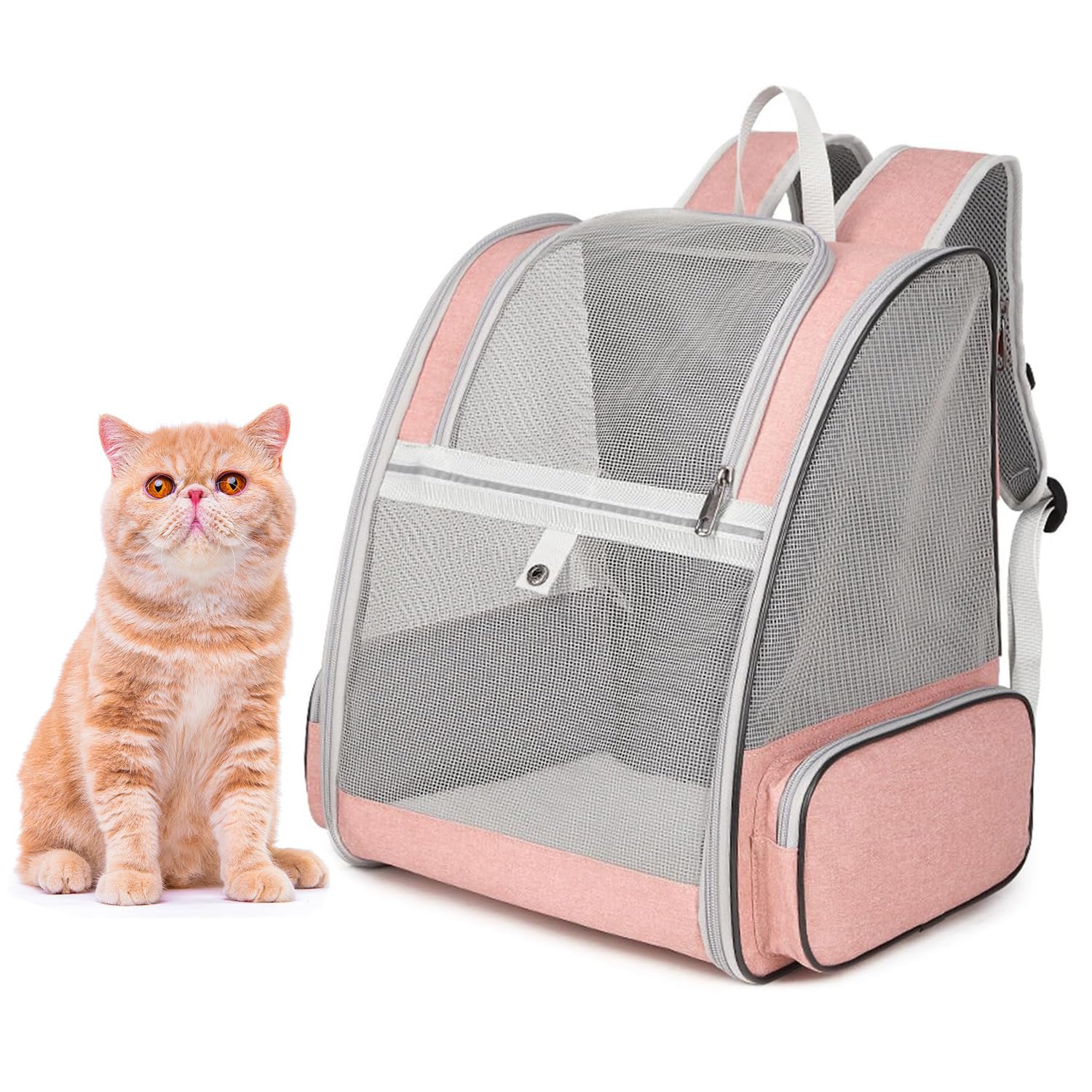 Pet Carrier Backpack for Dogs Cats Puppies, Fully Ventilated Mesh,Airline Approved, Designed for Travel Hiking Walking Outdoor Use (Pink)
